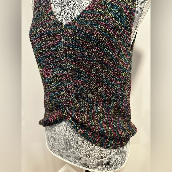 Jolie & Joy Twist Front Neon Speckle VNeck Sleeveless Knit Top Keyhole - Picture 6 of 12